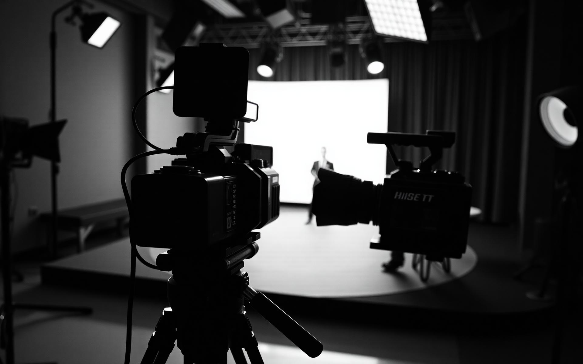 Televisiestudio met broadcastcamera klaar voor een interviewopname